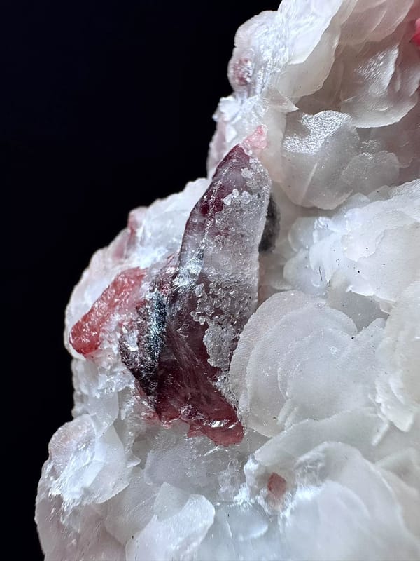Two-Tone Pink and White Calcite with Quartz — Inner Mongolia — individual mineral specimen view 3