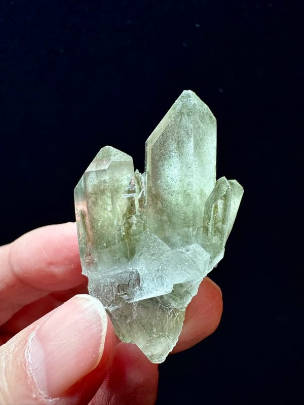 Green Phantom Quartz Fan Cluster — Pakistan — individual mineral specimen view 4