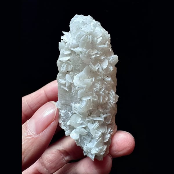 Velvet quartz floater with petal calcite and hematite from Inner Mongolia — complete view