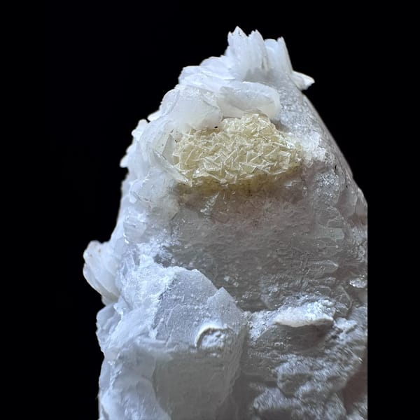 Velvet quartz floater with petal calcite and hematite from Inner Mongolia — detail view
