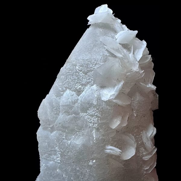 Velvet quartz floater with petal calcite and hematite from Inner Mongolia — detail view