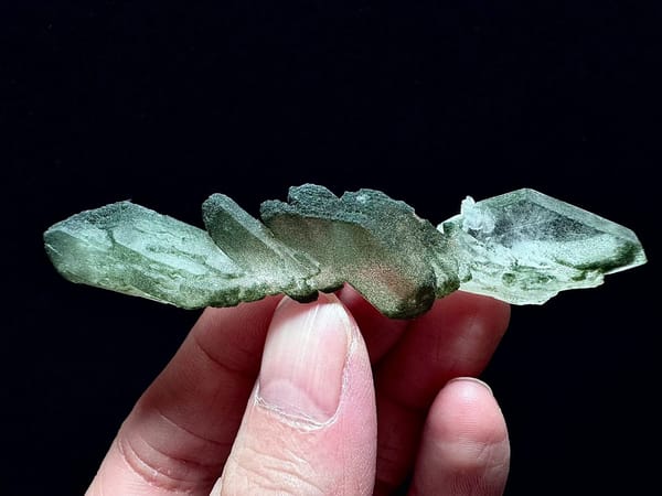 Horizontal Stitched Green Phantom Quartz Floater — Pakistan — individual mineral specimen view 1