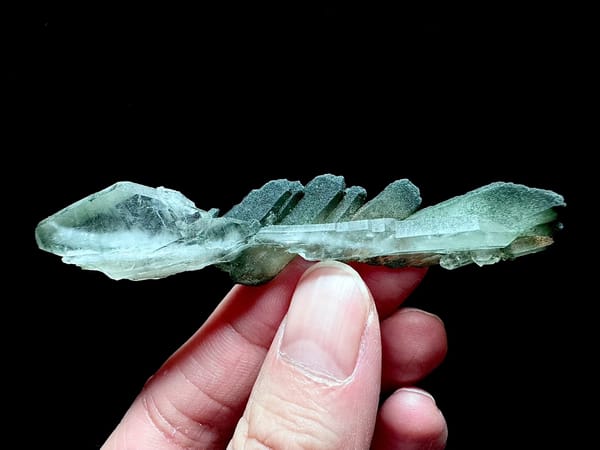 Horizontal Stitched Green Phantom Quartz Floater — Pakistan — individual mineral specimen view 2