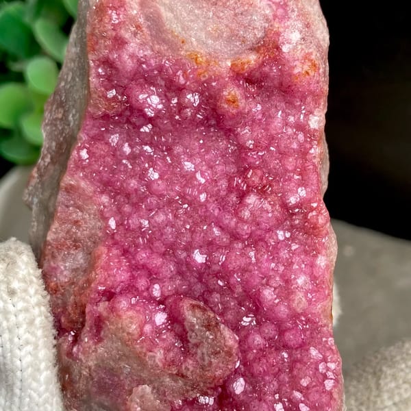 Hot pink cobaltoan calcite druzy on matrix — alternate view