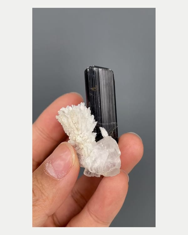 Complete left side view of tourmaline cleavelandite and quartz