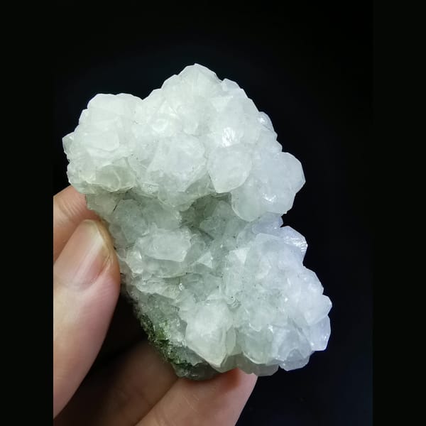 Sparkling white apophyllite cluster from Shijiangshan — complete view