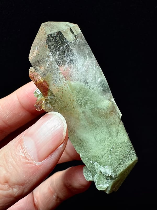 Double-Terminated Red-Green Phantom Quartz — Pakistan — individual mineral specimen view 2