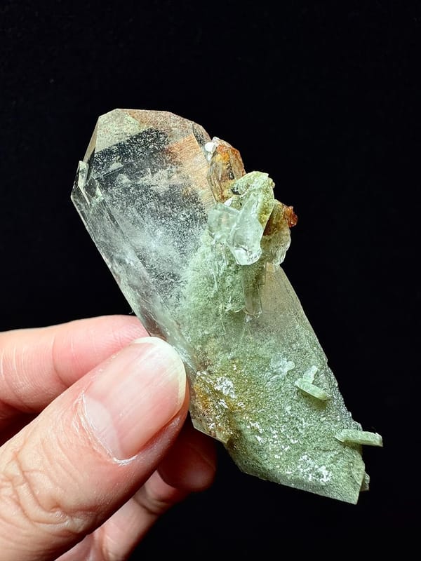 Double-Terminated Red-Green Phantom Quartz — Pakistan — individual mineral specimen view 3