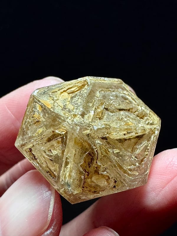 Golden Skeletal Quartz with Six-Window Etching — Pakistan — individual mineral specimen view 2