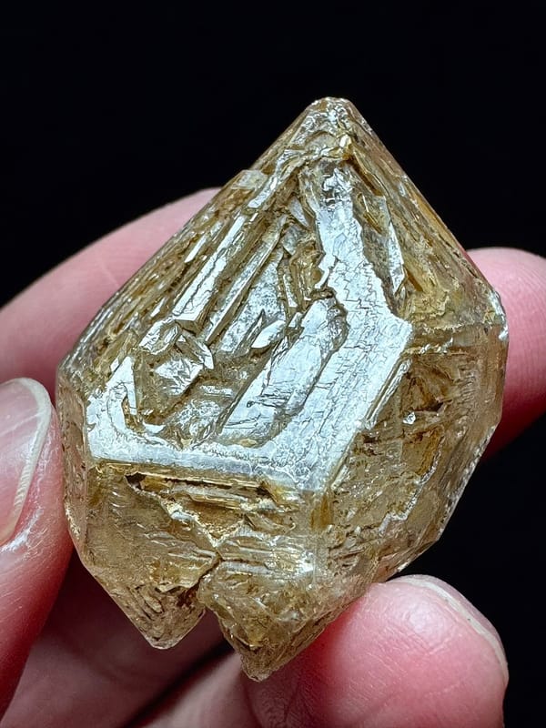 Golden Skeletal Quartz with Six-Window Etching — Pakistan — individual mineral specimen view 4