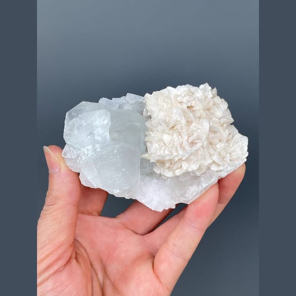 Pale blue fluorite with white dolomite from Hunan — detail view