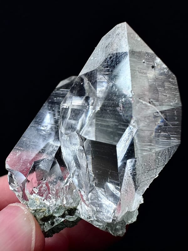 Brahma Quartz with Green Phantom and Anatase — Indian Himalayas — individual mineral specimen view 4