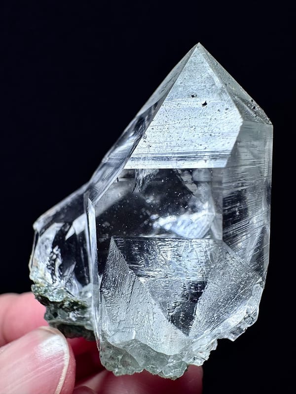 Brahma Quartz with Green Phantom and Anatase — Indian Himalayas — individual mineral specimen view 5