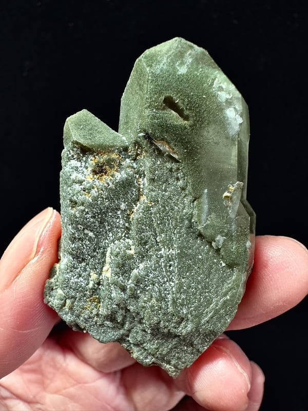 Floating Double-Terminated Green Phantom Quartz — Pakistan — individual mineral specimen view 3