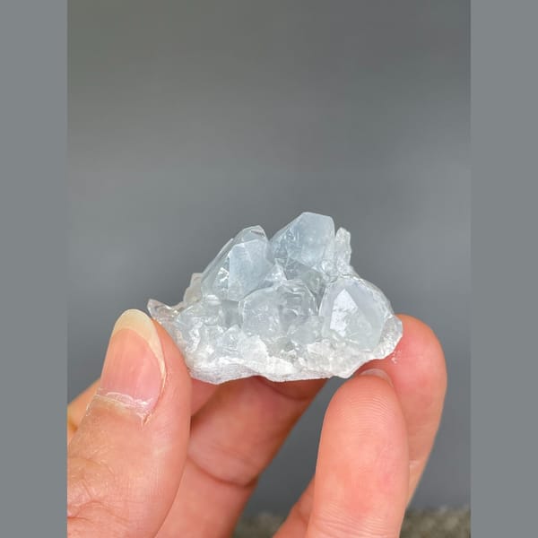 Pale blue celestite cluster from Madagascar — detail view