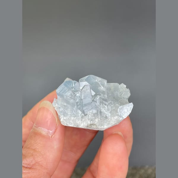 Pale blue celestite cluster from Madagascar — detail view