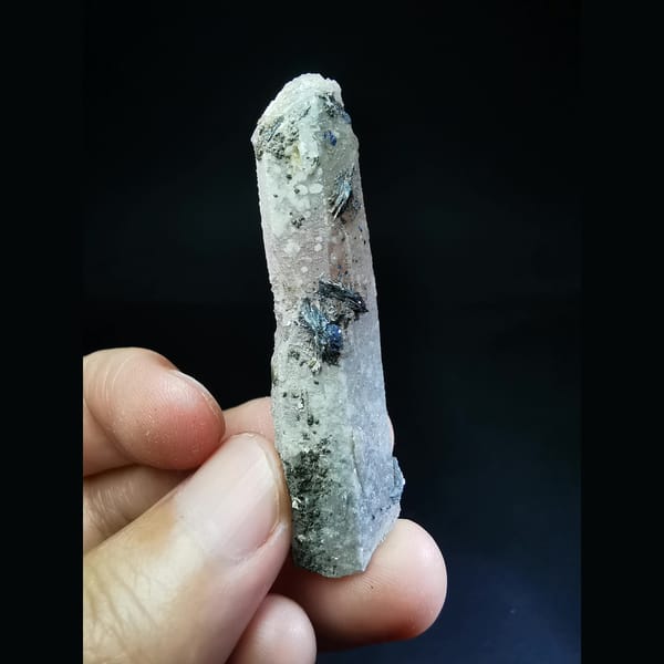 Red hematoid quartz crystal with specular hematite — alternate view