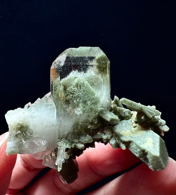 Stitched Green Phantom Quartz Cluster — Pakistan — individual mineral specimen view 1
