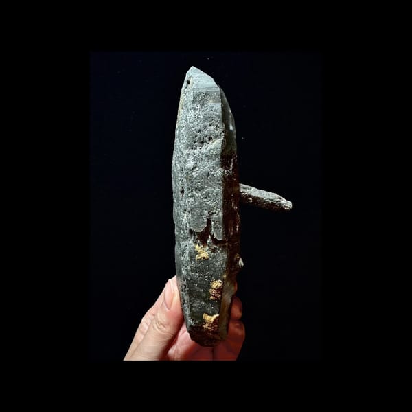 Hashupi Green Phantom Quartz with Black Tourmaline — complete specimen view 2 of 4