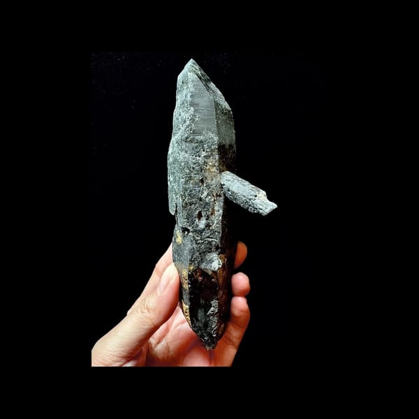 Hashupi Green Phantom Quartz with Black Tourmaline — complete specimen view 3 of 4