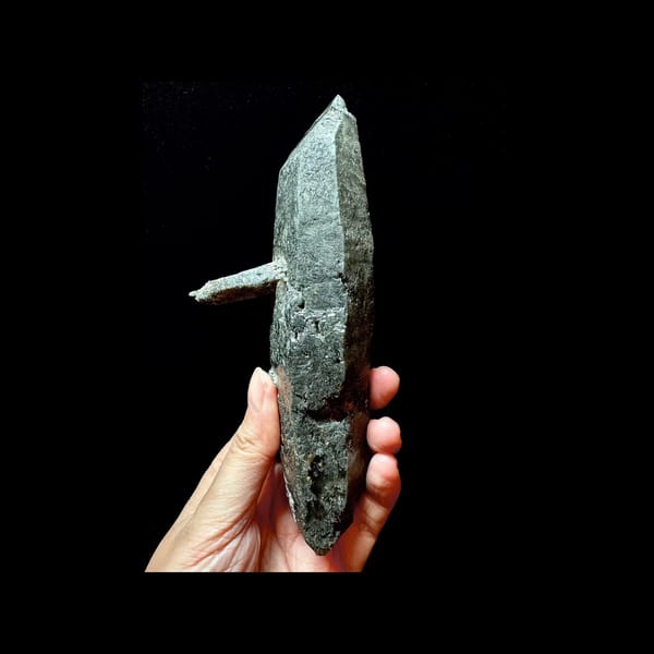 Hashupi Green Phantom Quartz with Black Tourmaline — complete specimen view 4 of 4