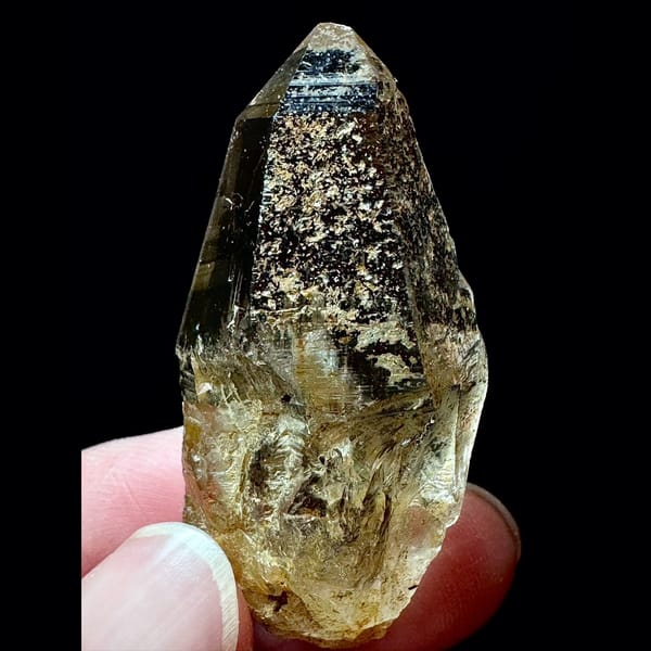 Himalayan quartz floater with yellow inclusions from Hashupi, Pakistan — alternate view