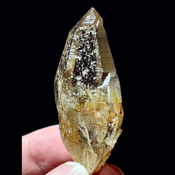 Himalayan quartz floater with yellow inclusions from Hashupi, Pakistan — detail view