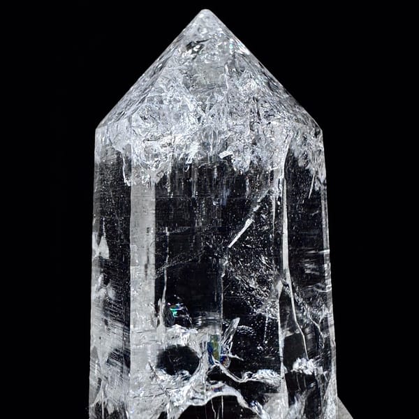 Himalayan quartz with green phantom and rainbows from India — detail view