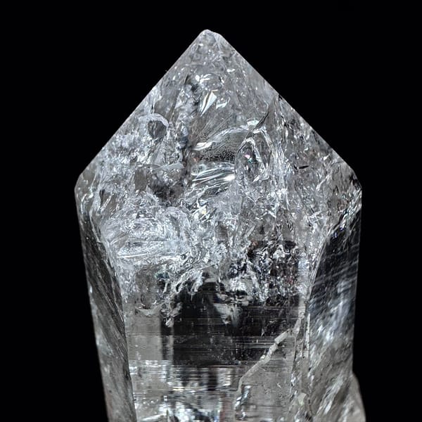Himalayan quartz with green phantom and rainbows from India — detail view