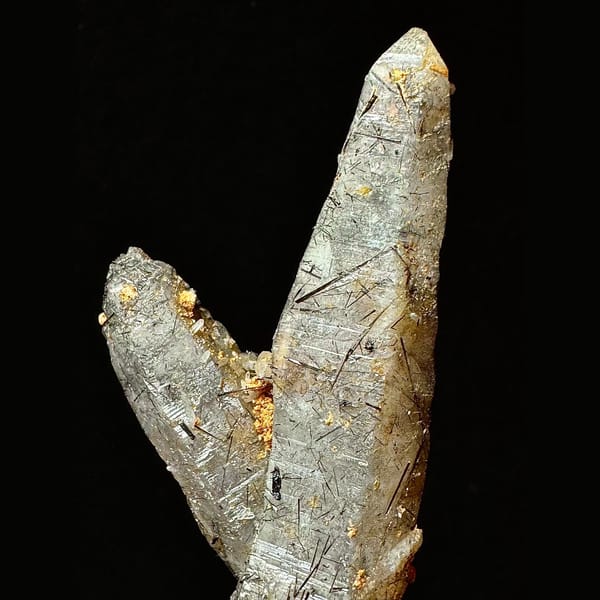 Double-terminated quartz with black tourmaline from Hashupi, Pakistan — alternate view
