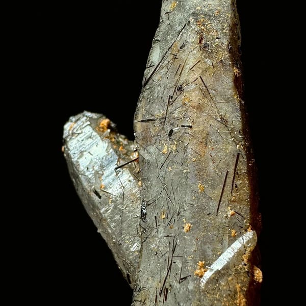 Double-terminated quartz with black tourmaline from Hashupi, Pakistan — detail view