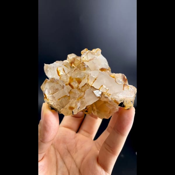 Chunky caramel-coated quartz crystal cluster from Jinlong, Guangdong — alternate view