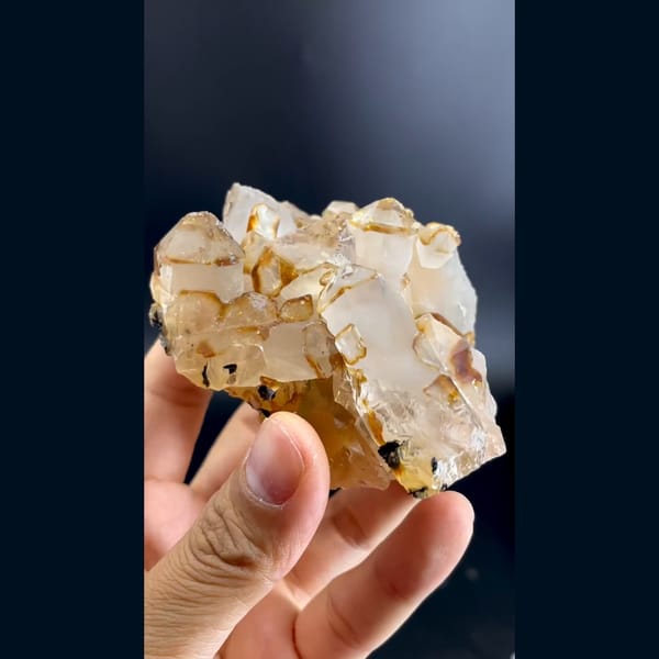 Chunky caramel-coated quartz crystal cluster from Jinlong, Guangdong — alternate view