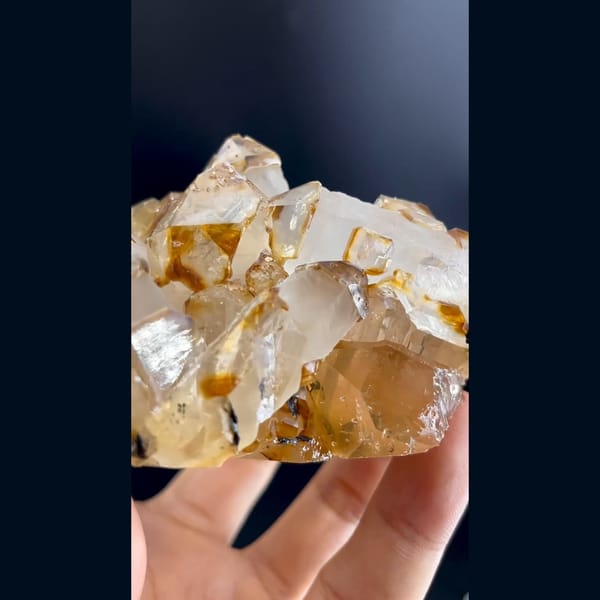 Chunky caramel-coated quartz crystal cluster from Jinlong, Guangdong — detail view