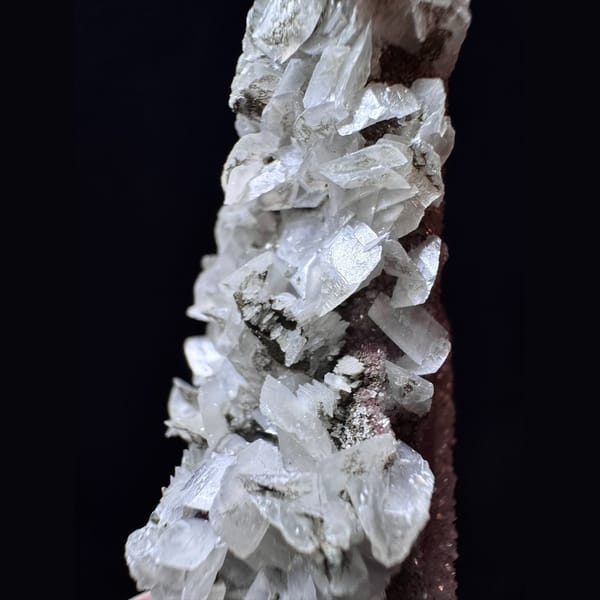 Sugar quartz floater with petal and layered calcite from Inner Mongolia — detail view