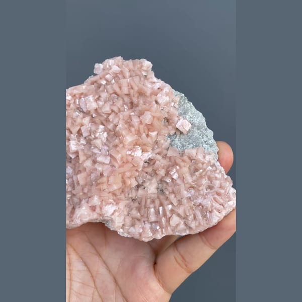Plate of sparkling pink manganoan dolomite from Shangbao, Hunan — complete view