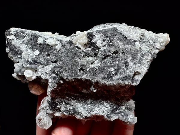 Blue Sugar Quartz with Petal Calcite and Pyrite — Fujian — individual mineral specimen view 2