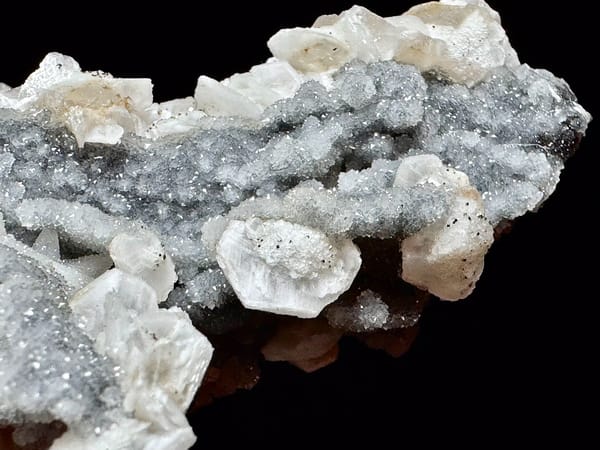 Blue Sugar Quartz with Petal Calcite and Pyrite — Fujian — individual mineral specimen view 5