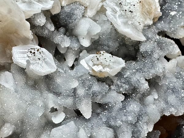 Blue Sugar Quartz with Petal Calcite and Pyrite — Fujian — individual mineral specimen view 7