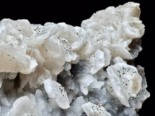 Blue Sugar Quartz with Petal Calcite and Pyrite — Fujian — individual mineral specimen view 8