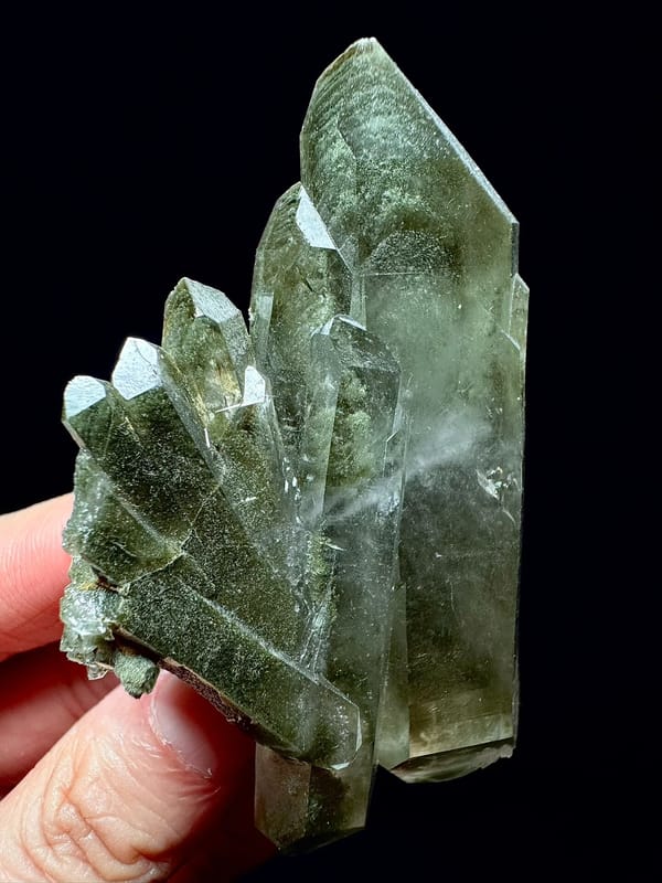 Intergrown Green Phantom Quartz Cluster — Pakistan Himalayas — individual mineral specimen view 1