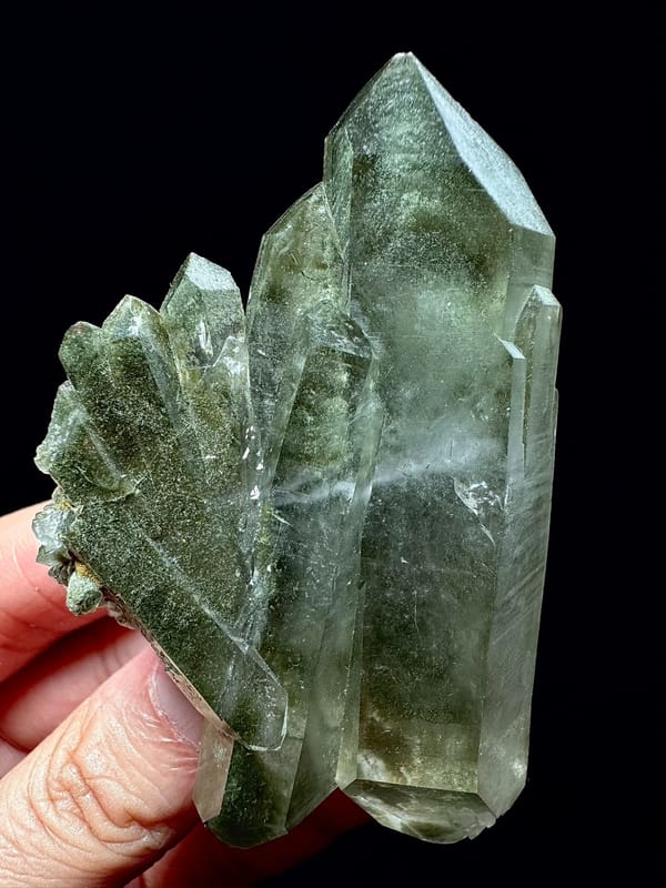 Intergrown Green Phantom Quartz Cluster — Pakistan Himalayas — individual mineral specimen view 2