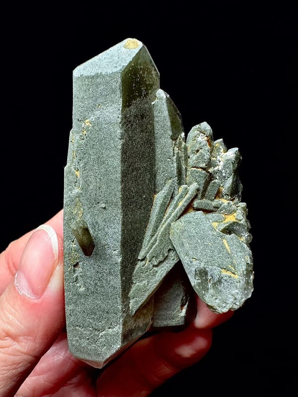 Intergrown Green Phantom Quartz Cluster — Pakistan Himalayas — individual mineral specimen view 3