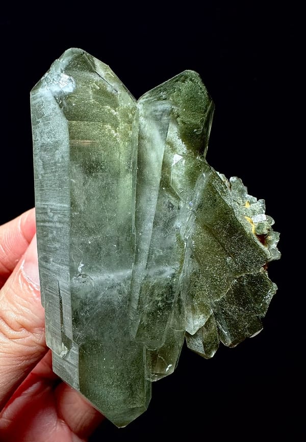 Intergrown Green Phantom Quartz Cluster — Pakistan Himalayas — individual mineral specimen view 4