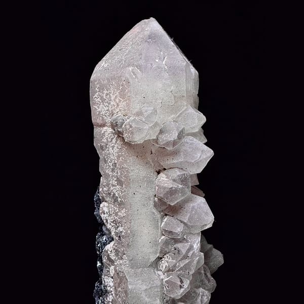 Second-growth amethyst with specular hematite from Inner Mongolia — detail view