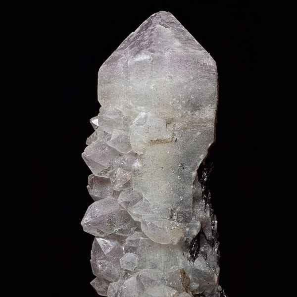 Second-growth amethyst with specular hematite from Inner Mongolia — detail view