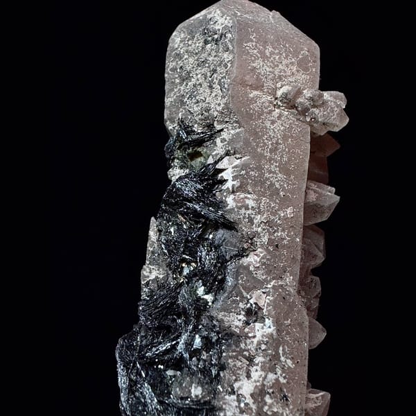 Second-growth amethyst with specular hematite from Inner Mongolia — detail view