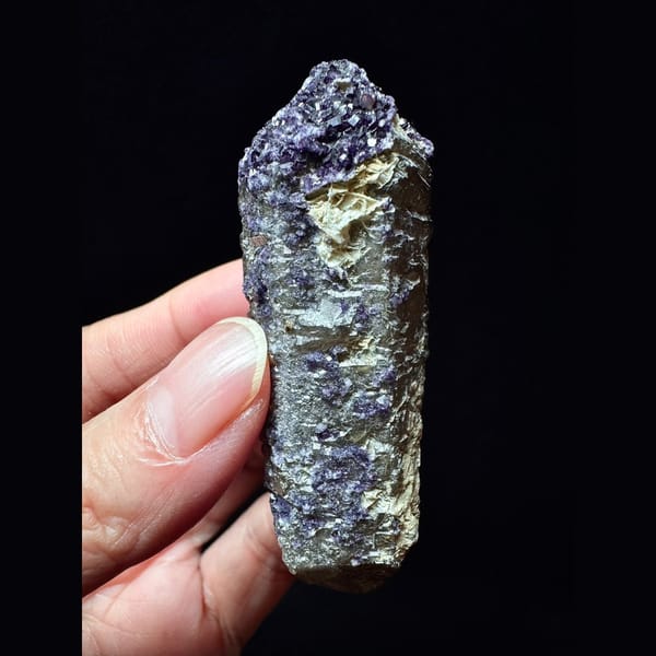Large elestial quartz with purple fluorite from Huanggangliang — alternate view