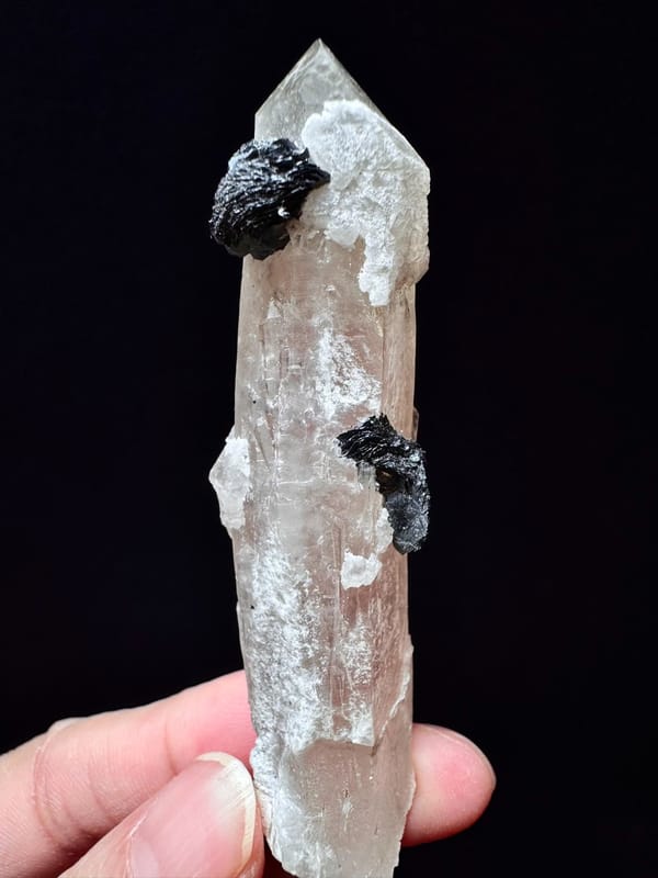 Red-Core Quartz with Specular Hematite Rosettes — Inner Mongolia — reverse-left profile