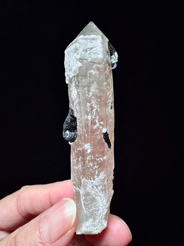 Red-Core Quartz with Specular Hematite Rosettes — Inner Mongolia — side profile
